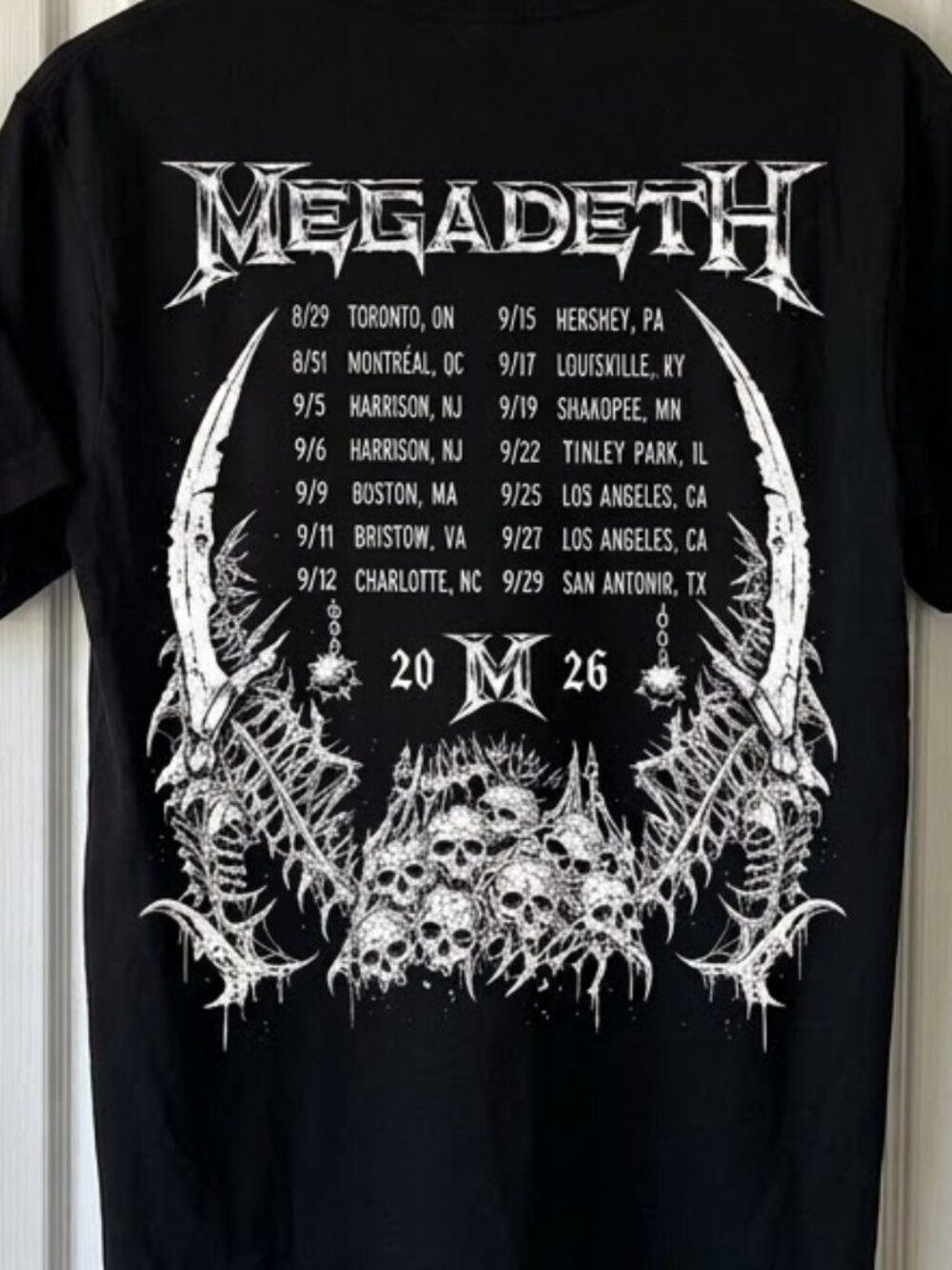 Megadeth Tour 2026 Grim Reaper Skeleton Dates Black Two Sided T-Shirt - Picture 3 of 3